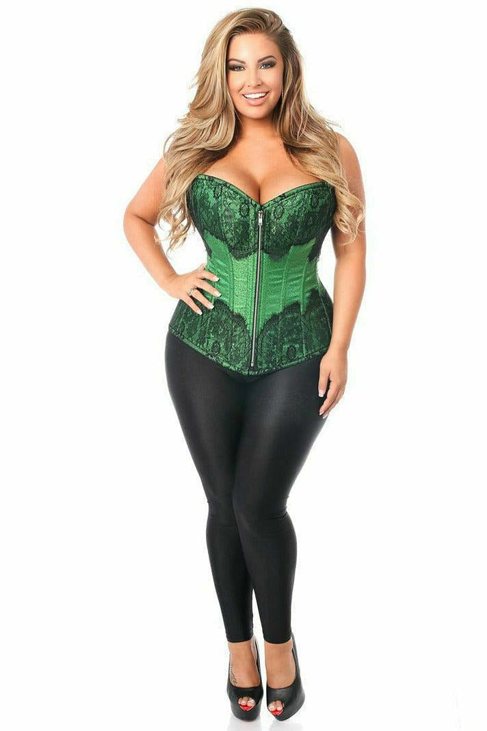 Top Drawer Emerald Brocade Steel Boned Corset w/Black Eyelash Lace-Daisy Corsets