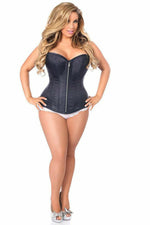 Top Drawer Navy Blue Brocade Steel Boned Corset-Daisy Corsets