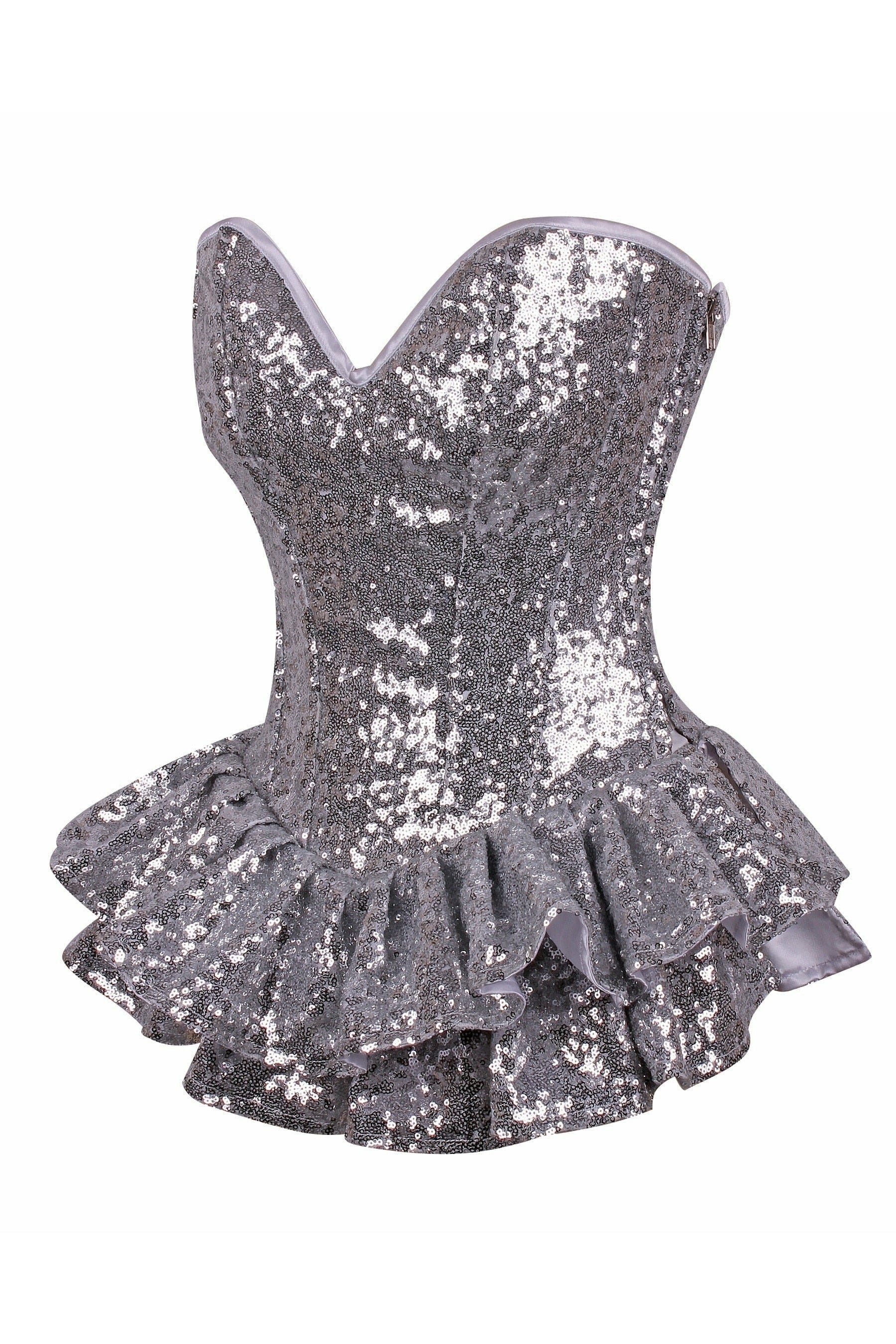 Top Drawer Silver Sequin Steel Boned Mini Corset Dress-Daisy Corsets