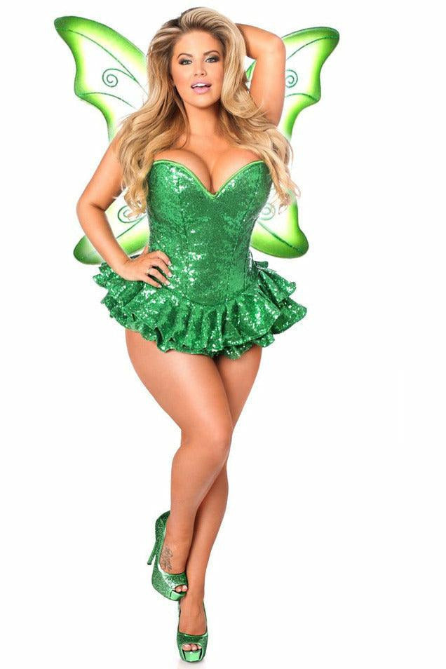 Top Drawer Premium Sequin Green Fairy Corset Dress Costume-Daisy Corsets