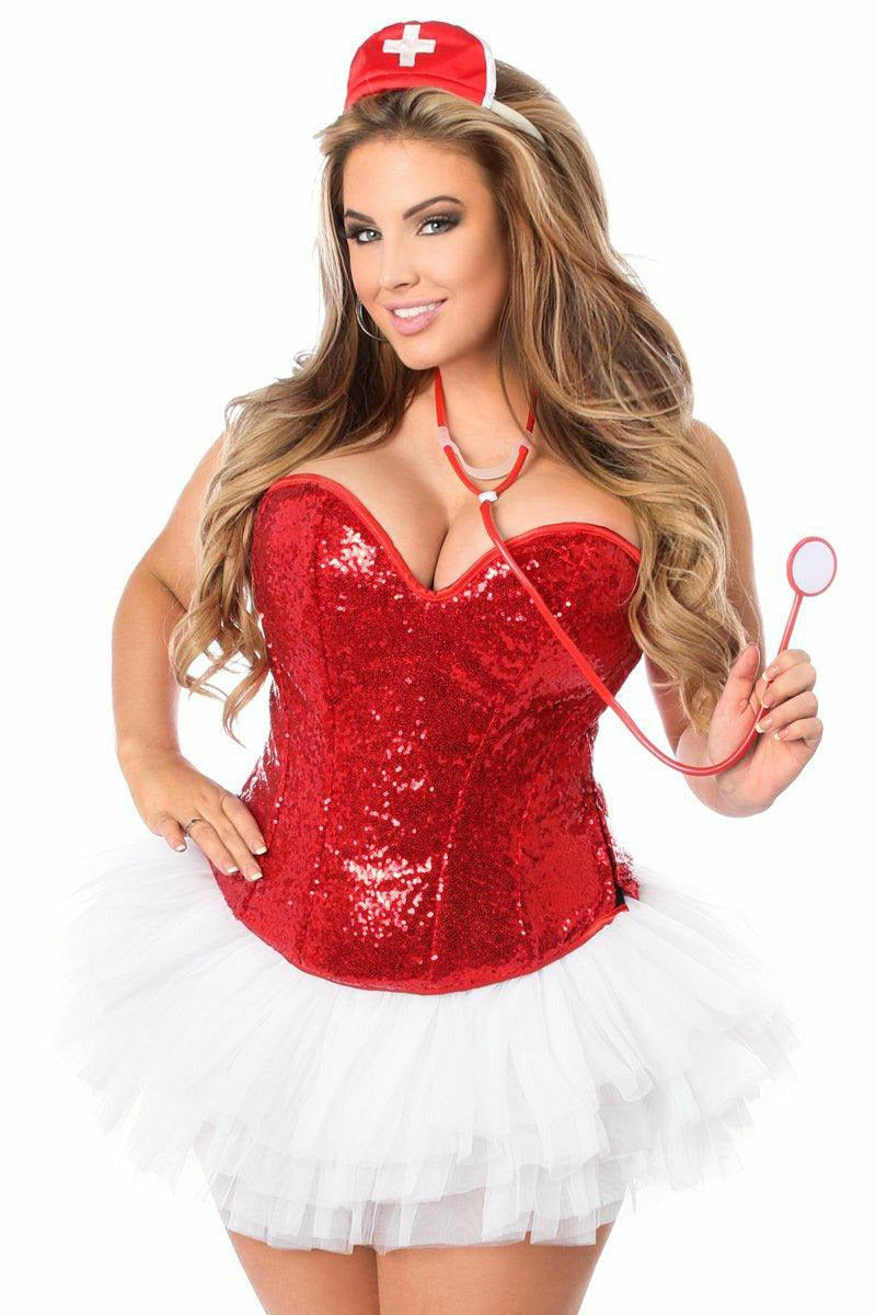 Top Drawer 4 PC Sequin Nurse Corset Costume-Daisy Corsets