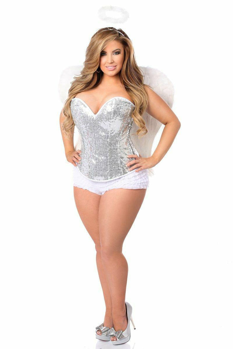 Top Drawer 4 PC Sexy Silver Sequin Angel Corset Costume-Daisy Corsets