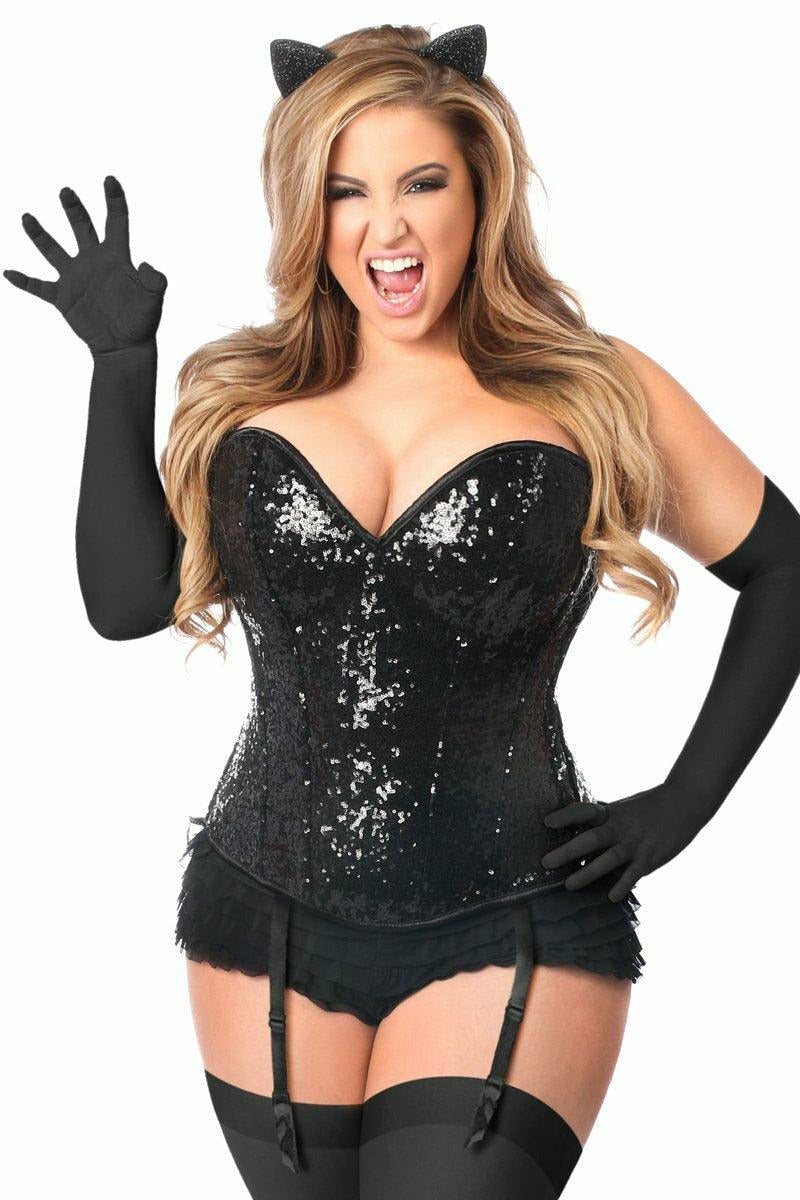 Top Drawer 4 PC Sequin Black Cat Corset Costume-Daisy Corsets