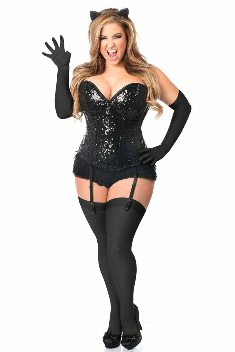 Top Drawer 4 PC Sequin Black Cat Corset Costume-Daisy Corsets