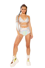 HOLOGRAPHIC HIGH-WAIST SHORT - Festival Wear-J. Valentine