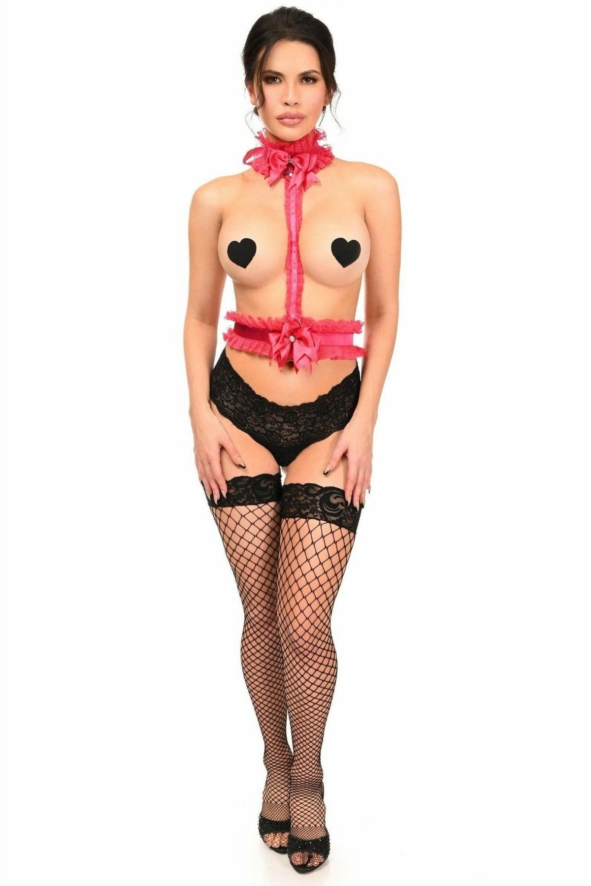 Kitten Collection Fuchsia/Fuchsia Lace Single Strap Body Harness - Unspoken Fashion